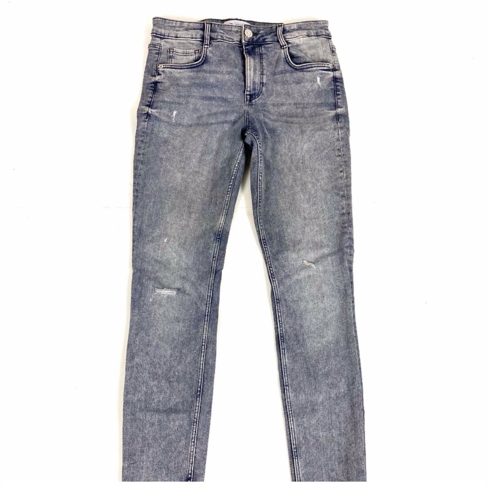 Zara Gray Wash Raw Hem Ripped Skinny Jeans